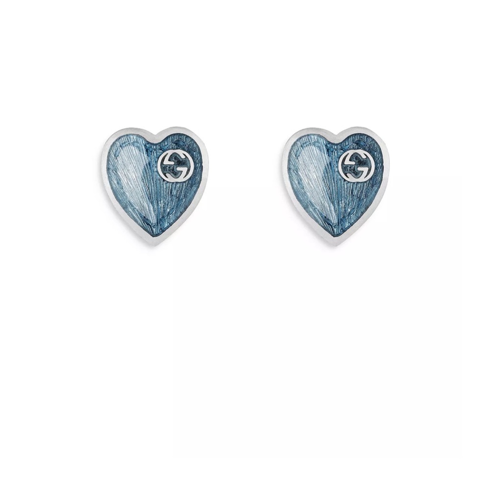 Gucci Sterling Silver & Enamel Heart Stud Earrings